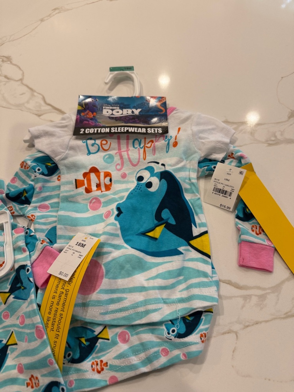 Disney Finding Dory Girls White Pink Blue Cotton Pajama Set